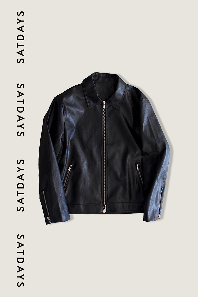 REGULAR COLLAR SINGLE LEATHER JACKET