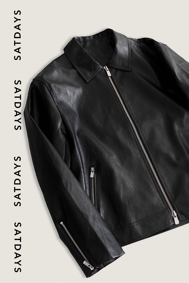 REGULAR COLLAR SINGLE LEATHER JACKET