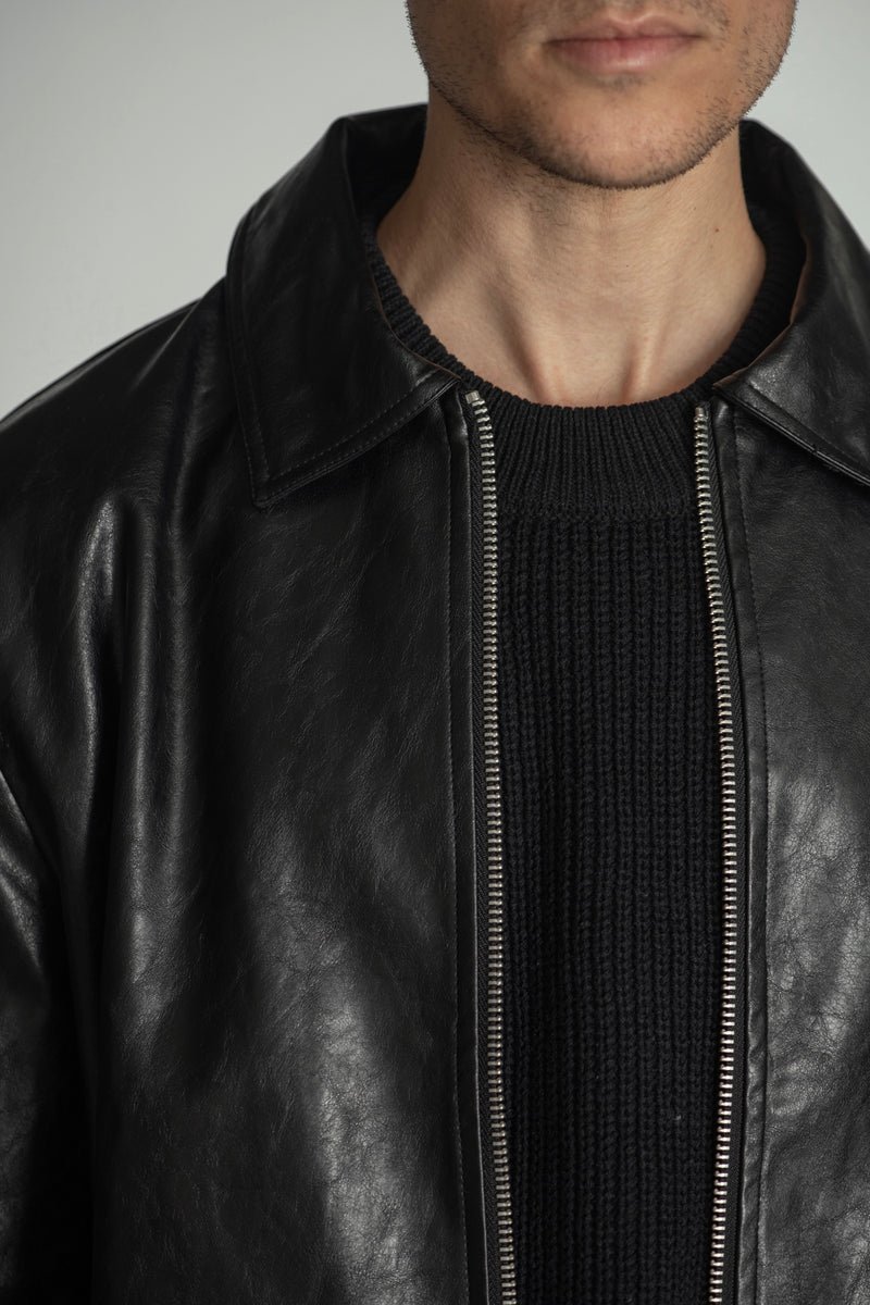 REGULAR COLLAR SINGLE LEATHER JACKET