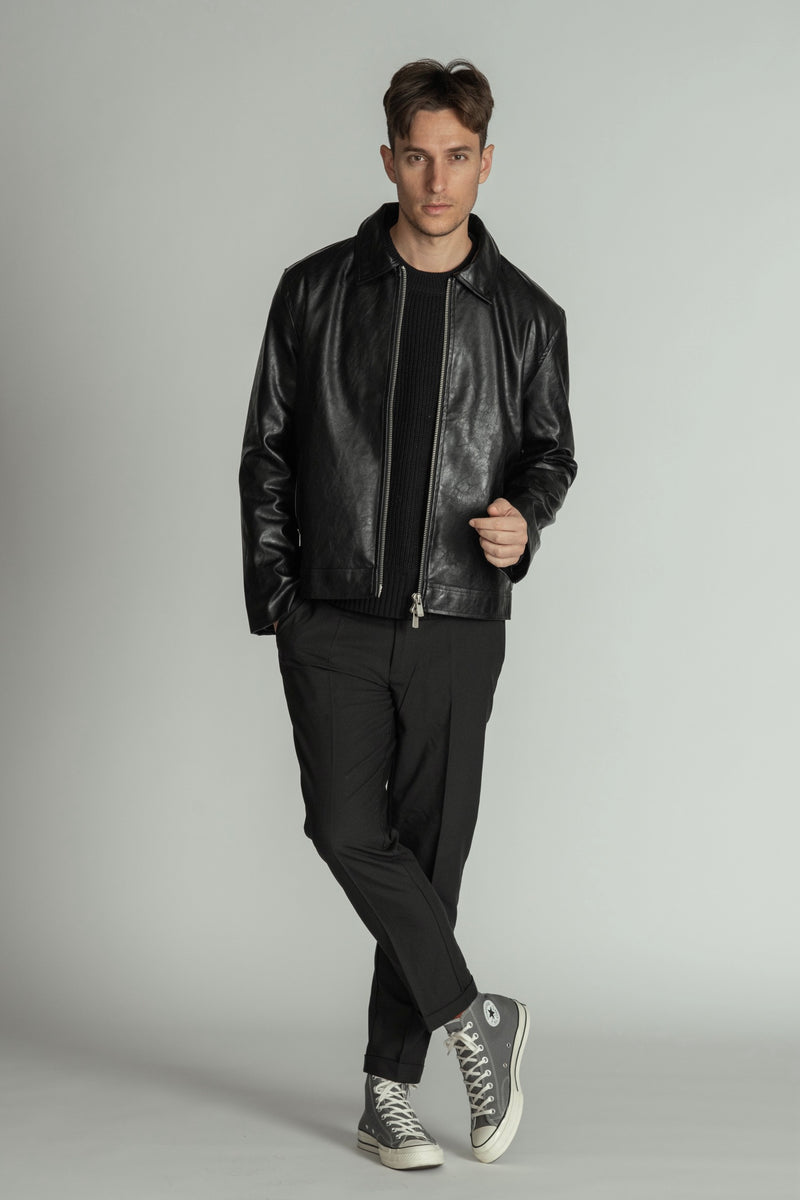 REGULAR COLLAR SINGLE LEATHER JACKET