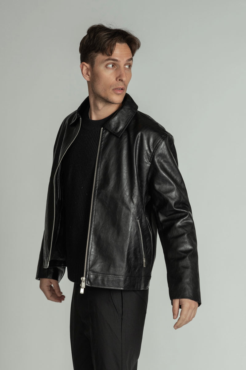 REGULAR COLLAR SINGLE LEATHER JACKET