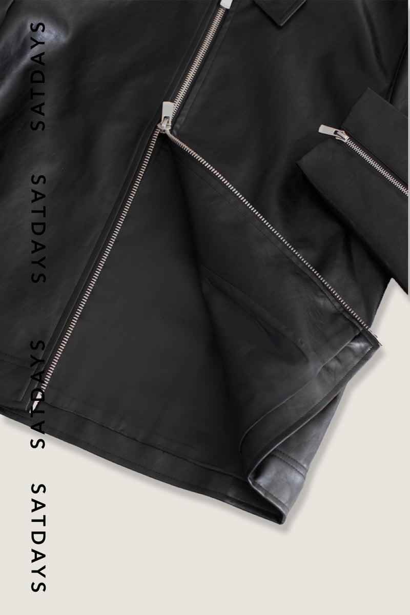 REGULAR COLLAR SINGLE LEATHER JACKET